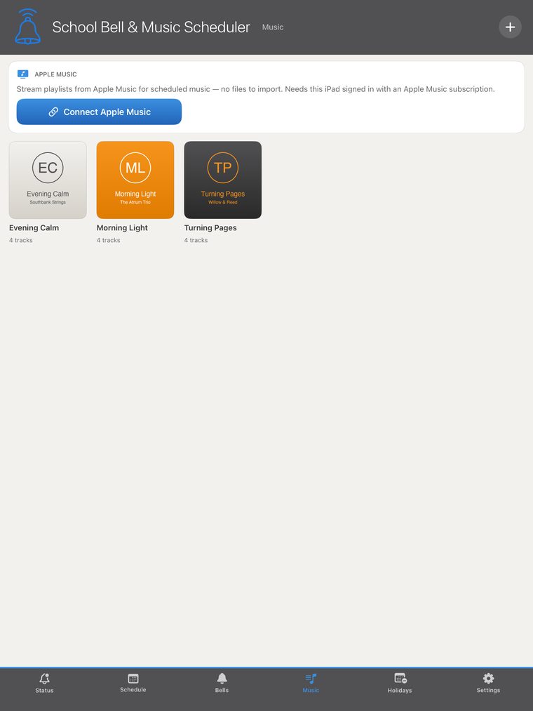 Music screen with Apple Music