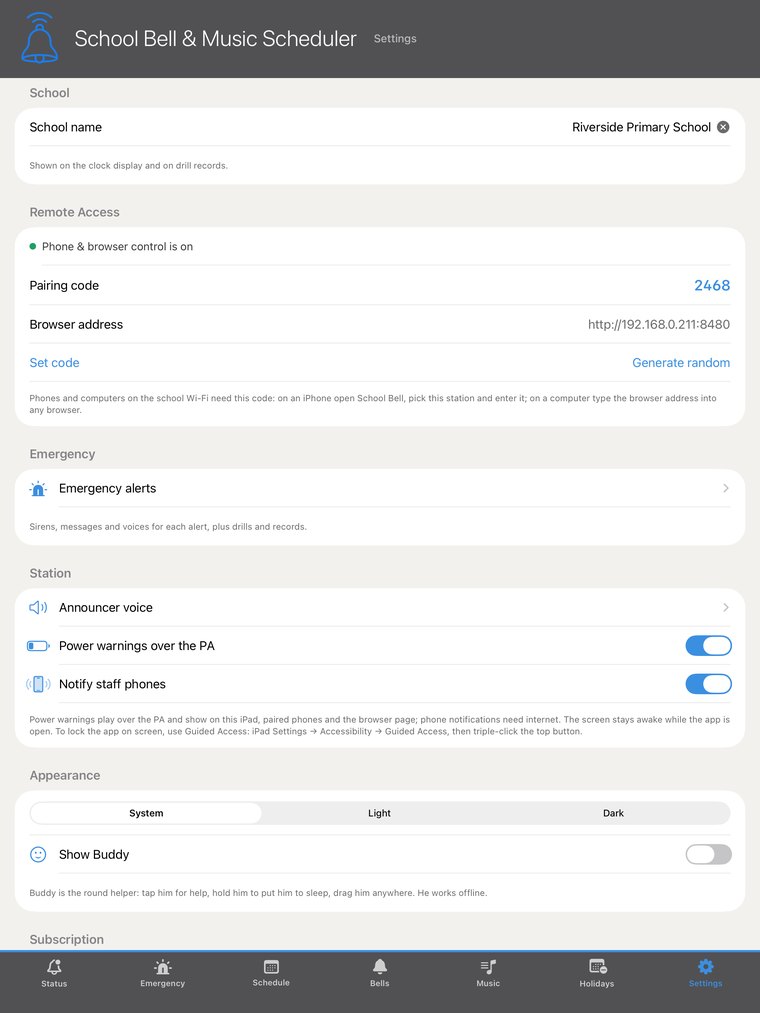 Settings screen