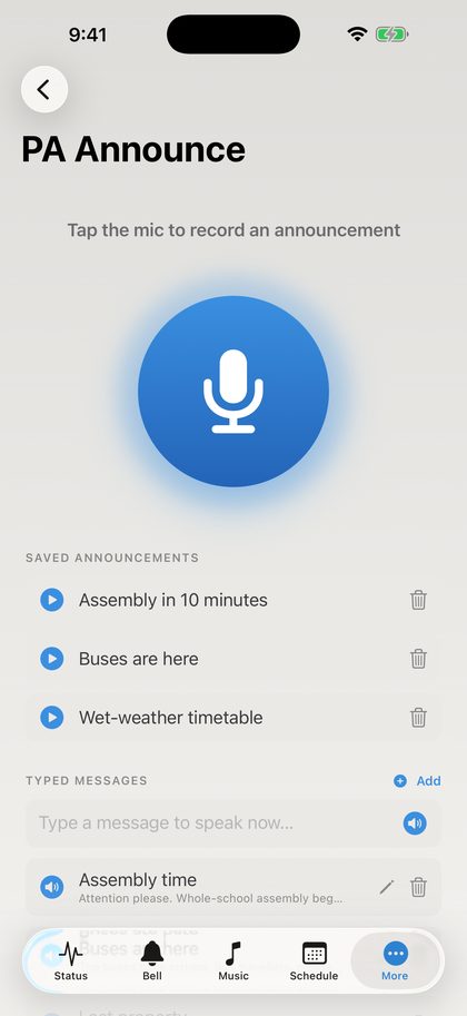 PA announcements from iPhone