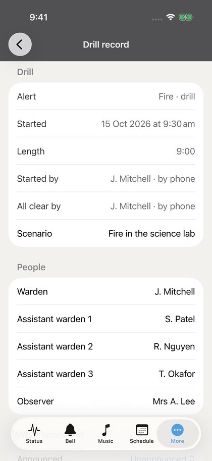 Filling in the drill record on a warden's iPhone
